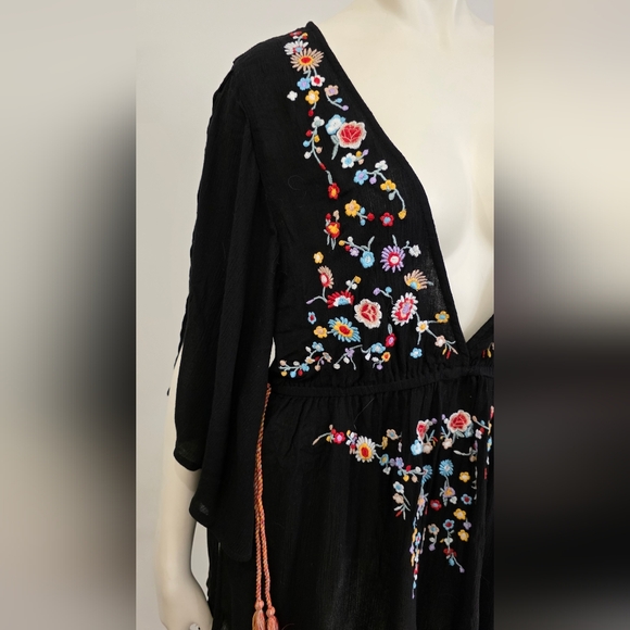 Topshop Black Floral Embroibery Swim Coverup - Picture 2 of 11
